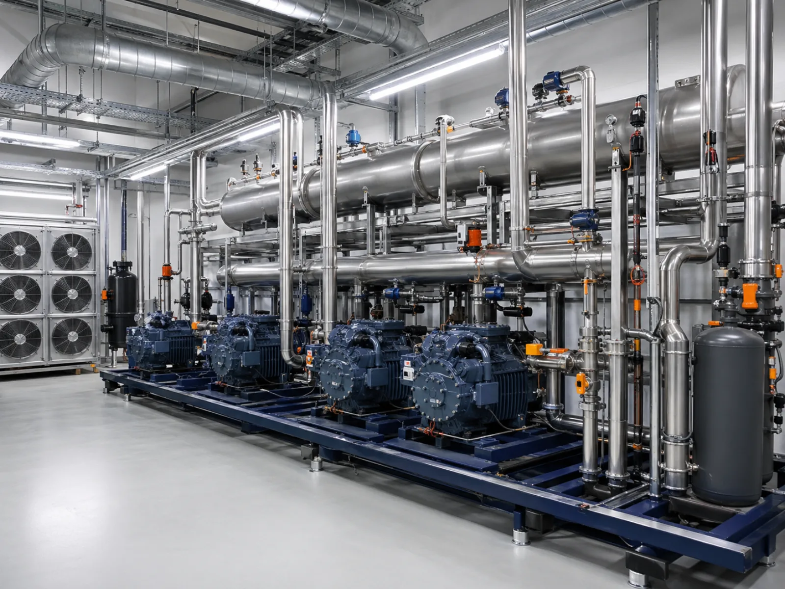 Maschinenraum mit moderner CO2-Kälteanlage in einem Handelsbetrieb