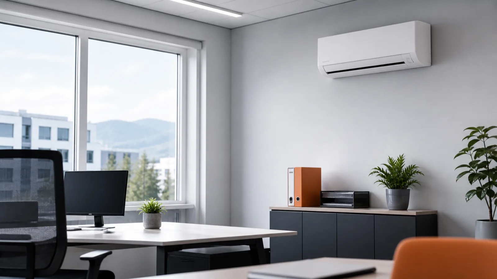 Leises Wand-Innengerät einer Split-Klimaanlage in einem modernen Büro