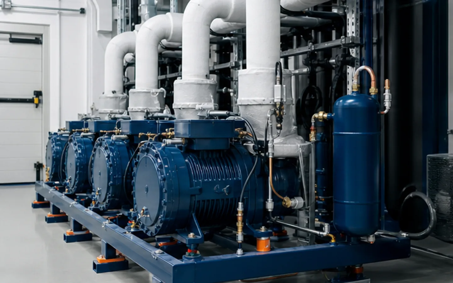 Industriekälteanlage mit Flüssigkeitsabscheider in der Saugleitung vor den Verdichtern
