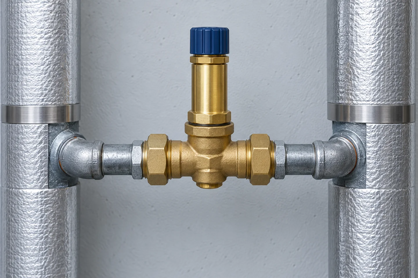 Bypassarmatur mit Einstellkappe in einer Querverbindung zwischen zwei getrennten Wasserleitungen