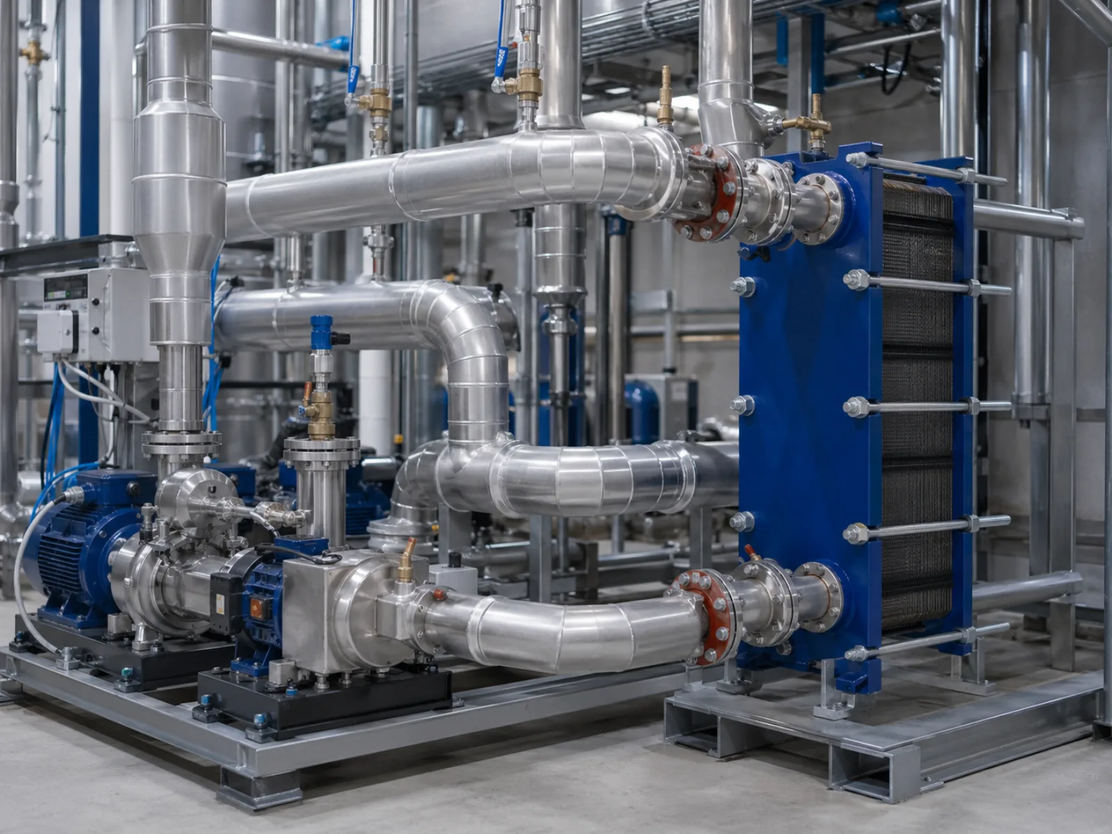 Pumpengruppe und Wärmetauscher in einer industriellen Kälteanlage