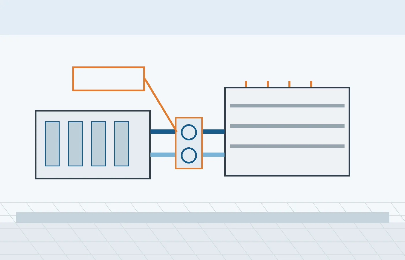 Schema eines temporären Ersatzkälte-Anschlusses an eine industrielle Kaltwasseranlage mit Pumpen und Bypass