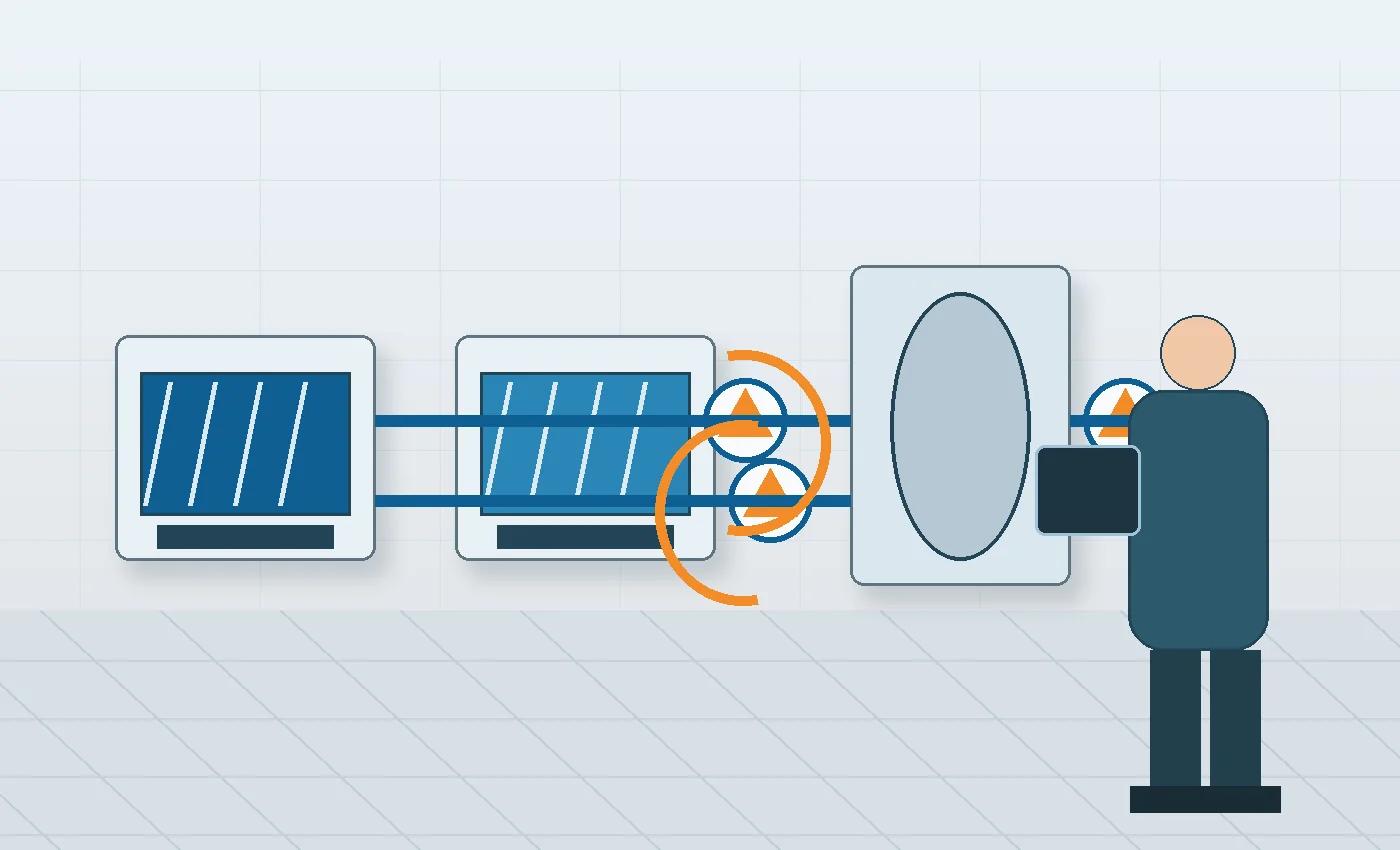 Technische B2B-Illustration zu Industriekälte mit Redundanz planen: N+1, Kaltwassersatz, Pumpen und Produktionssicherheit