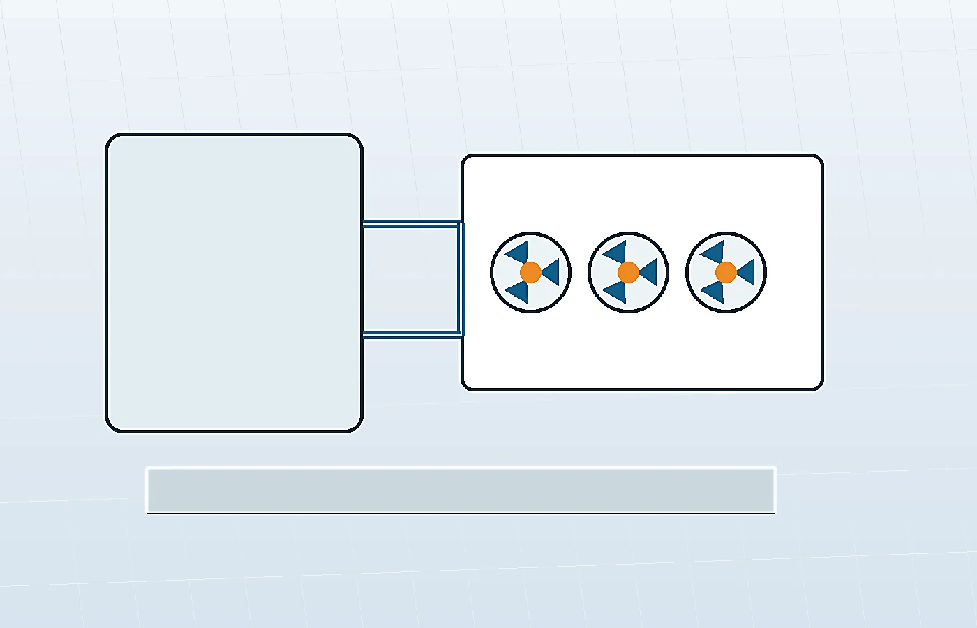 Technischer Anlagenplan mit Chiller, Pumpengruppe und Produktionslinie ohne Text