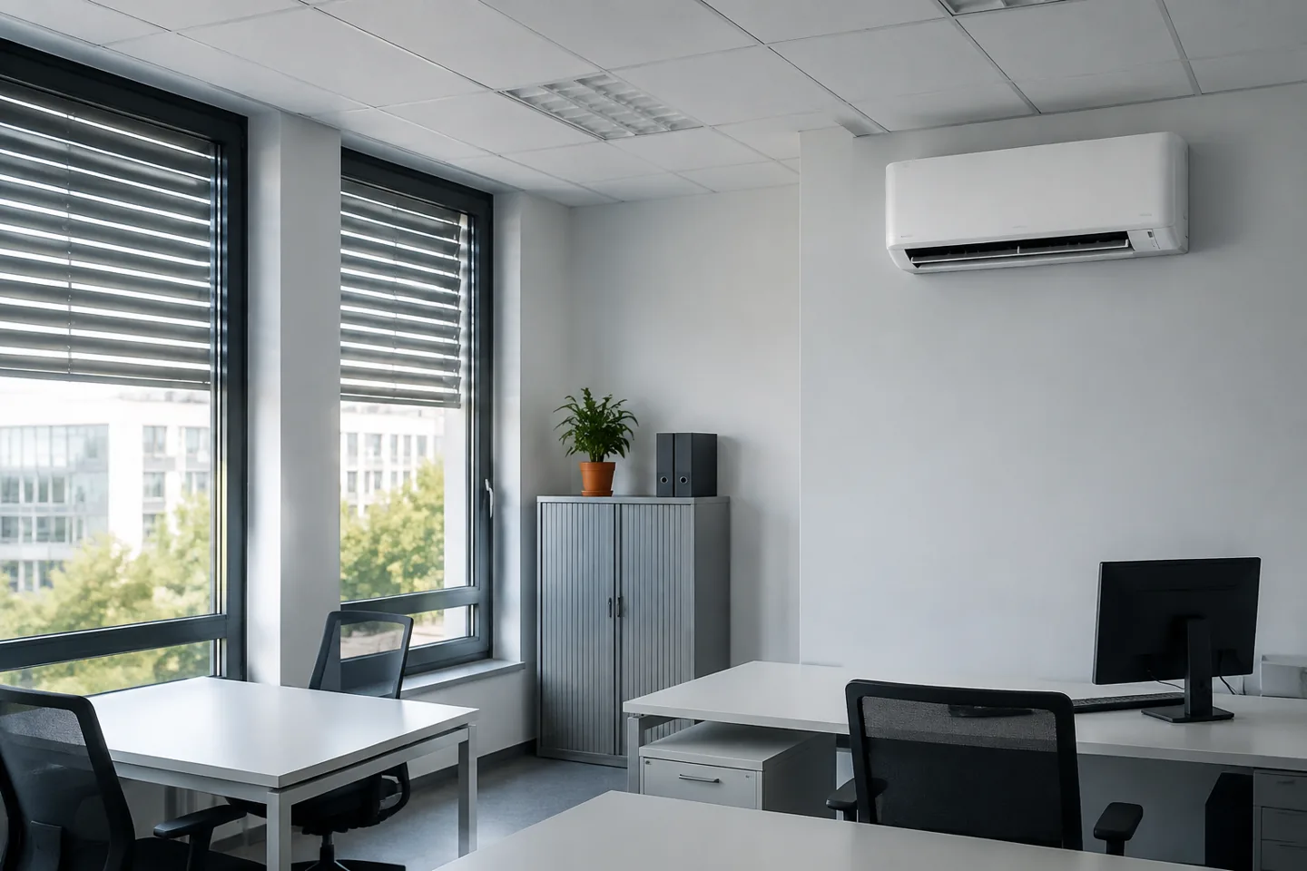 Split-Klimaanlage in einem beschatteten Büro