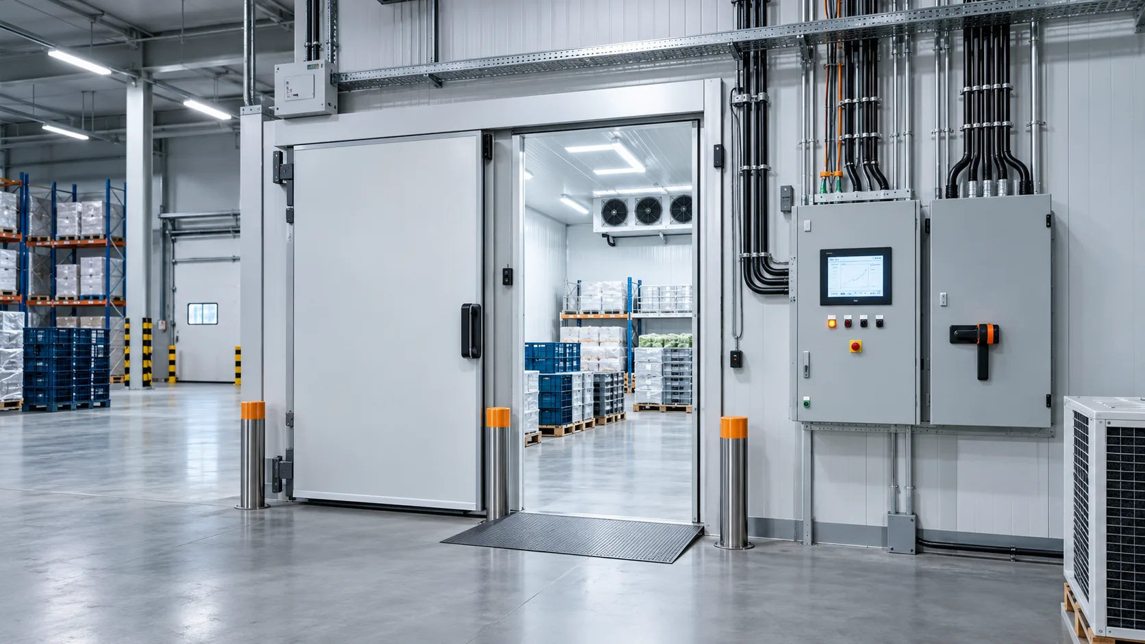 Kühlraum in einem Logistikbetrieb mit zugänglicher Elektroverteilung und Monitoring