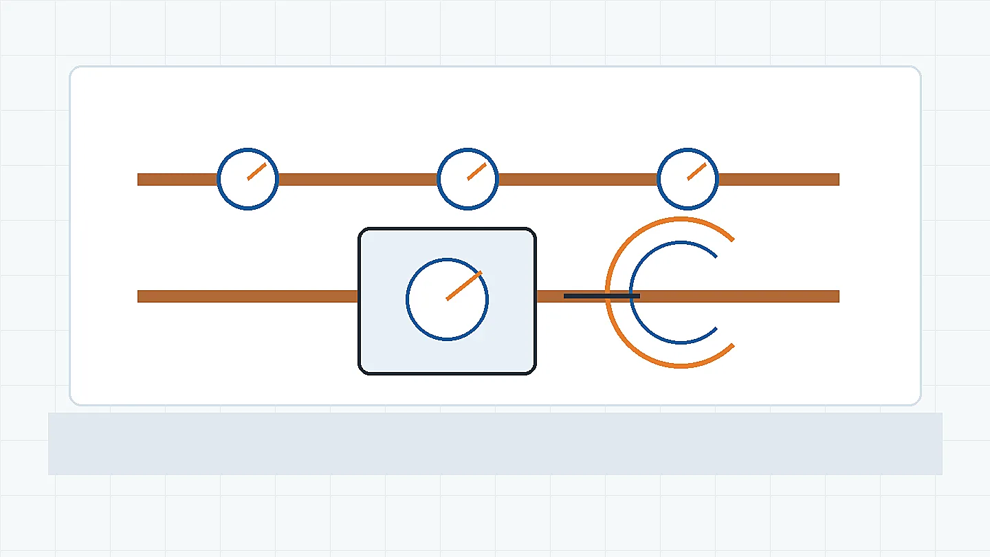 Technische Grafik zur Lecksuche an Kupferleitungen mit Manometern und Lecksuchgeraet