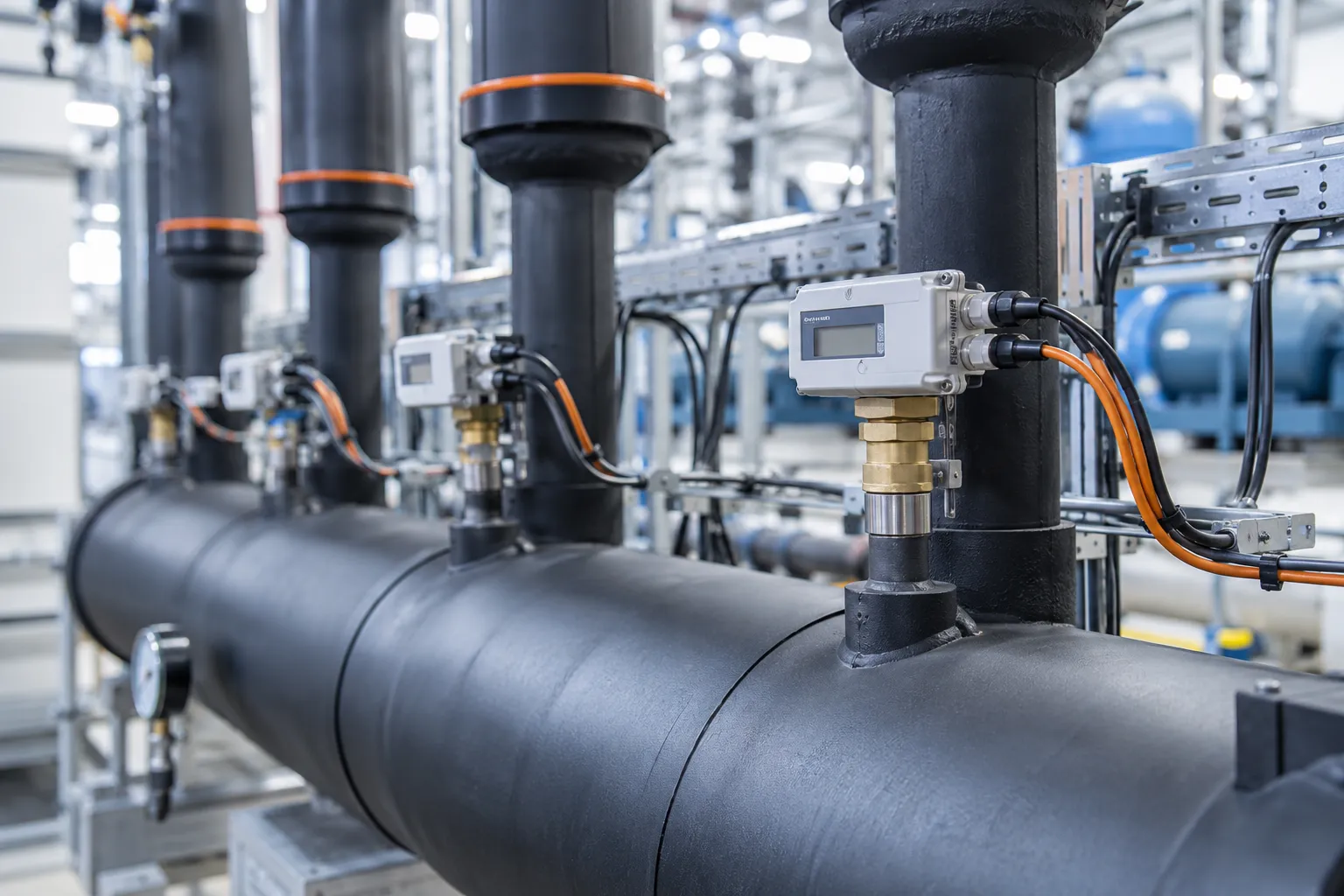 Mess- und Monitoringtechnik an isolierten Rohrleitungen einer Kältezentrale