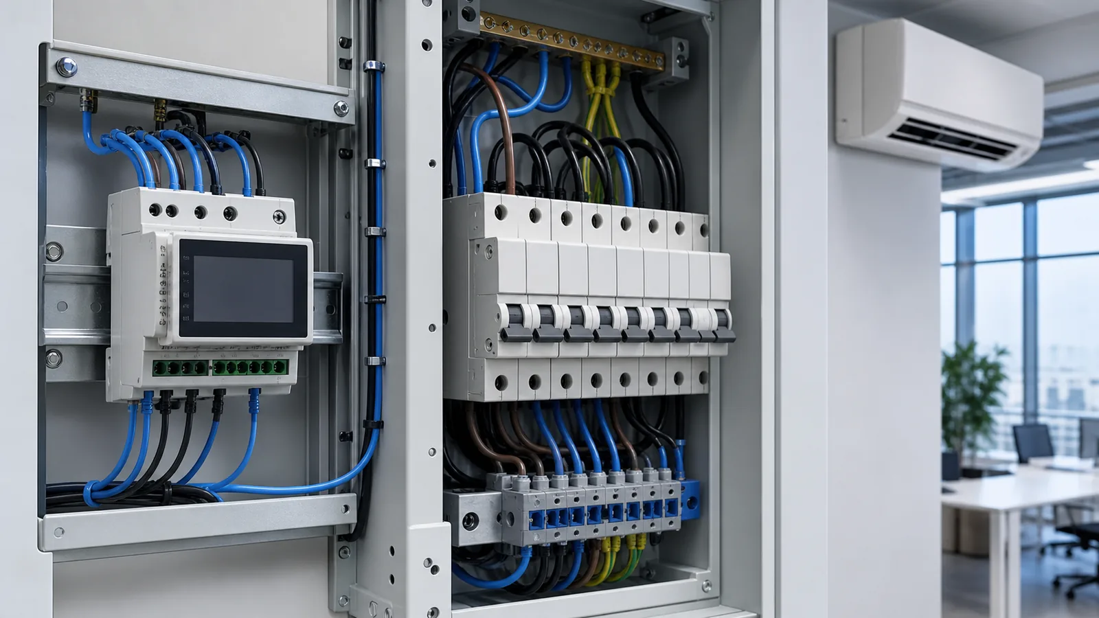Digitaler Energiezähler misst den Stromverbrauch einer Split-Klimaanlage