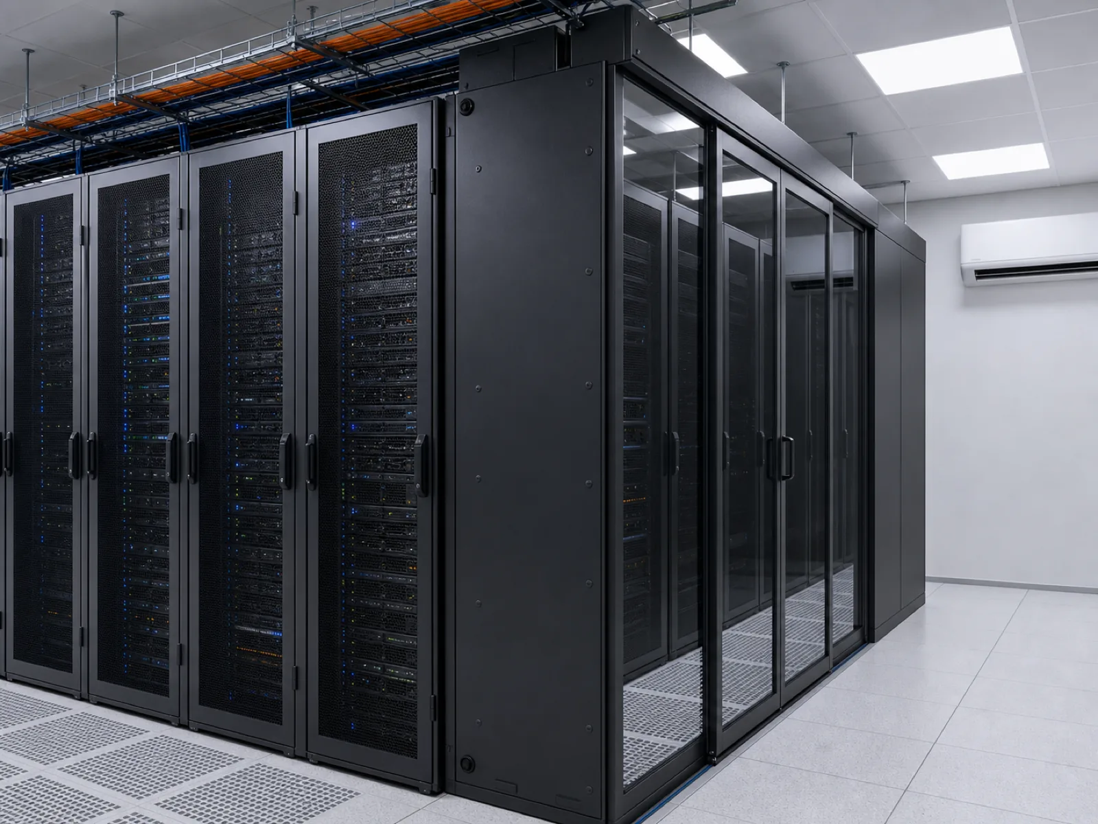 Serverracks mit klarer Kaltgang-Luftführung und abgetrenntem Warmgang