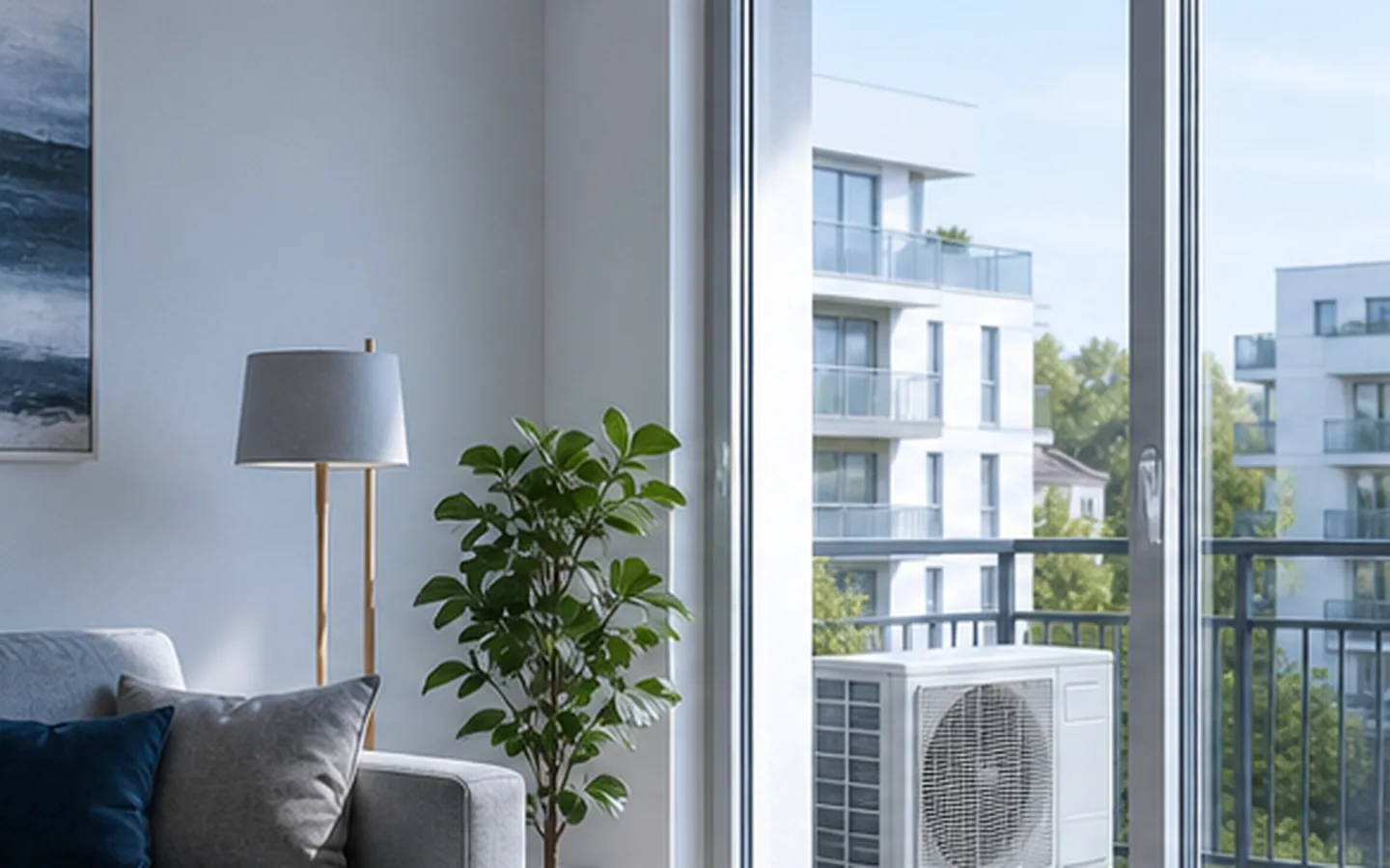Fest installierte Split-Klimaanlage in einer modernen Wohnung in Österreich