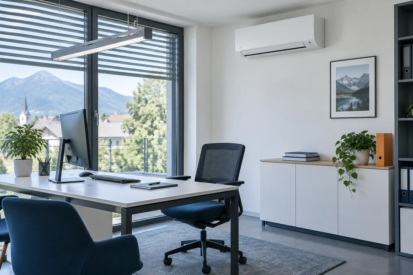 Allgemeine Split-Klimaanlage über einem freien Luftweg in einem Büro
