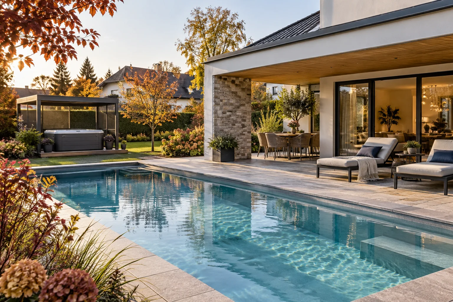 Gartenpool und separater Whirlpool für saisonale Nutzung