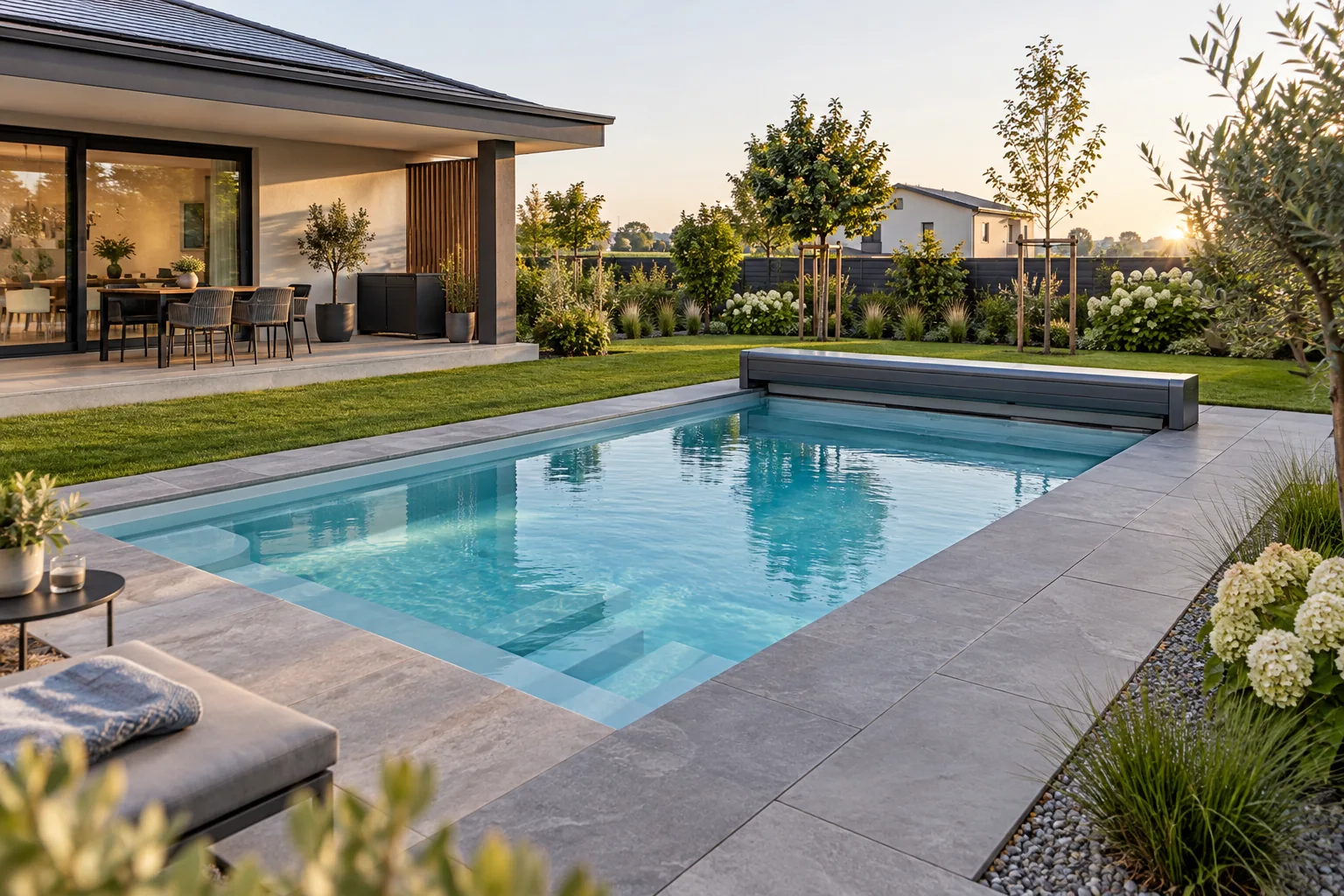 Gartenpool mit Abdeckung und freiem Wartungszugang