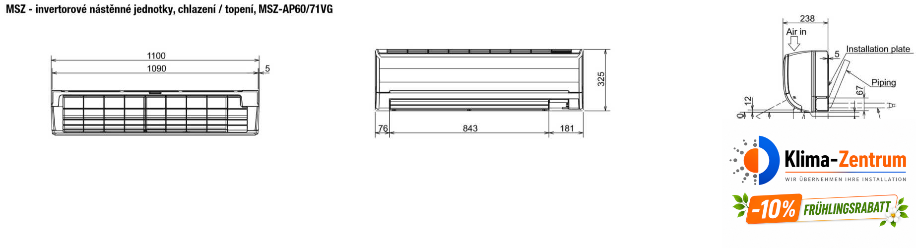 Wandklimaanlage Mitsubishi 7,1 kW MSZ-AP71VGK + MUZ-AP71VG