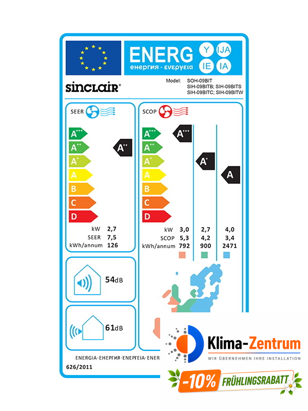 Wandklimaanlage Sinclair Terrel 2,7 kW SIH-09BIT + SOH-09BIT