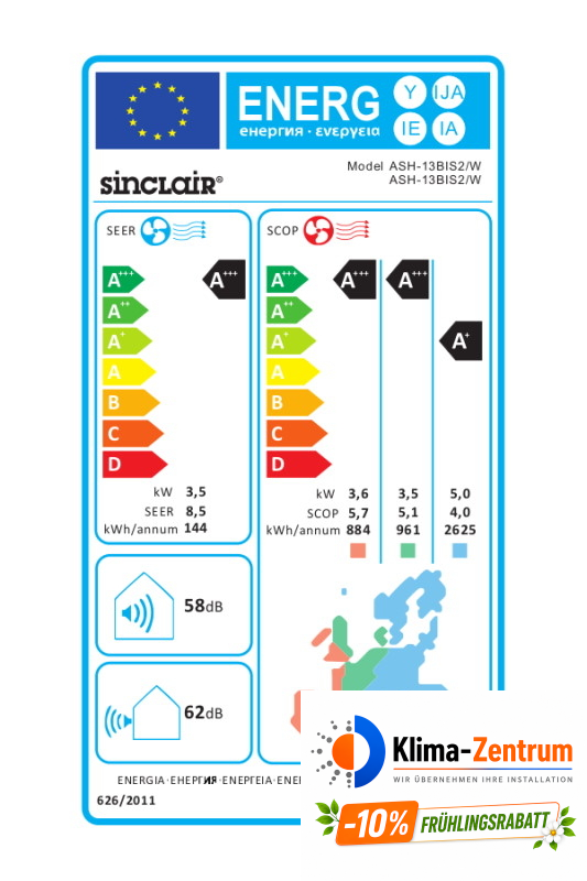 Wandklimaanlage Sinclair Spectrum Plus 3,6 kW ASH-13BIS2/W