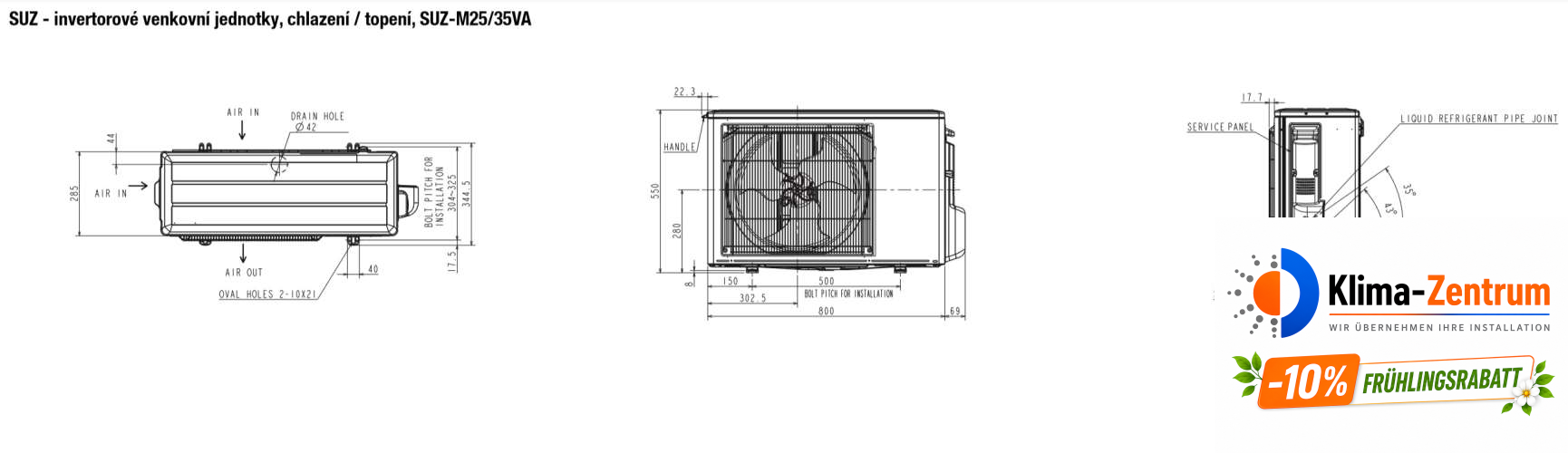 Kanalklimaanlage Mitsubishi SEZ-M35DA + SUZ-M35VA