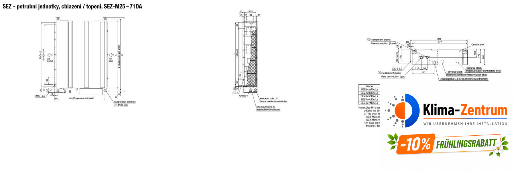 Kanalklimaanlage Mitsubishi SEZ-M71DA + SUZ-M71VA