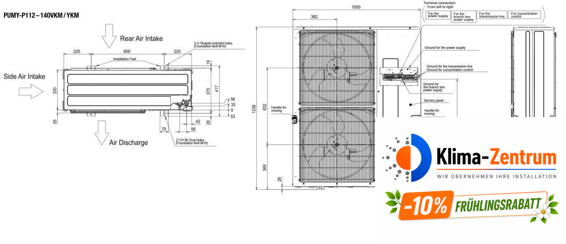 Mitsubishi PUMY-P140YKM 3-phasiges Außeneinheit