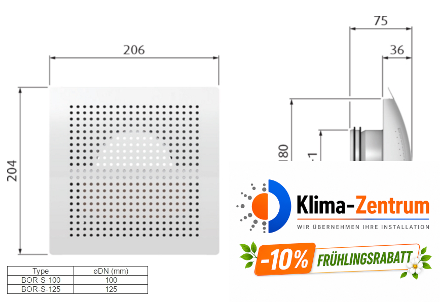 Systemair BOR-S-125-SW Wandauslass
