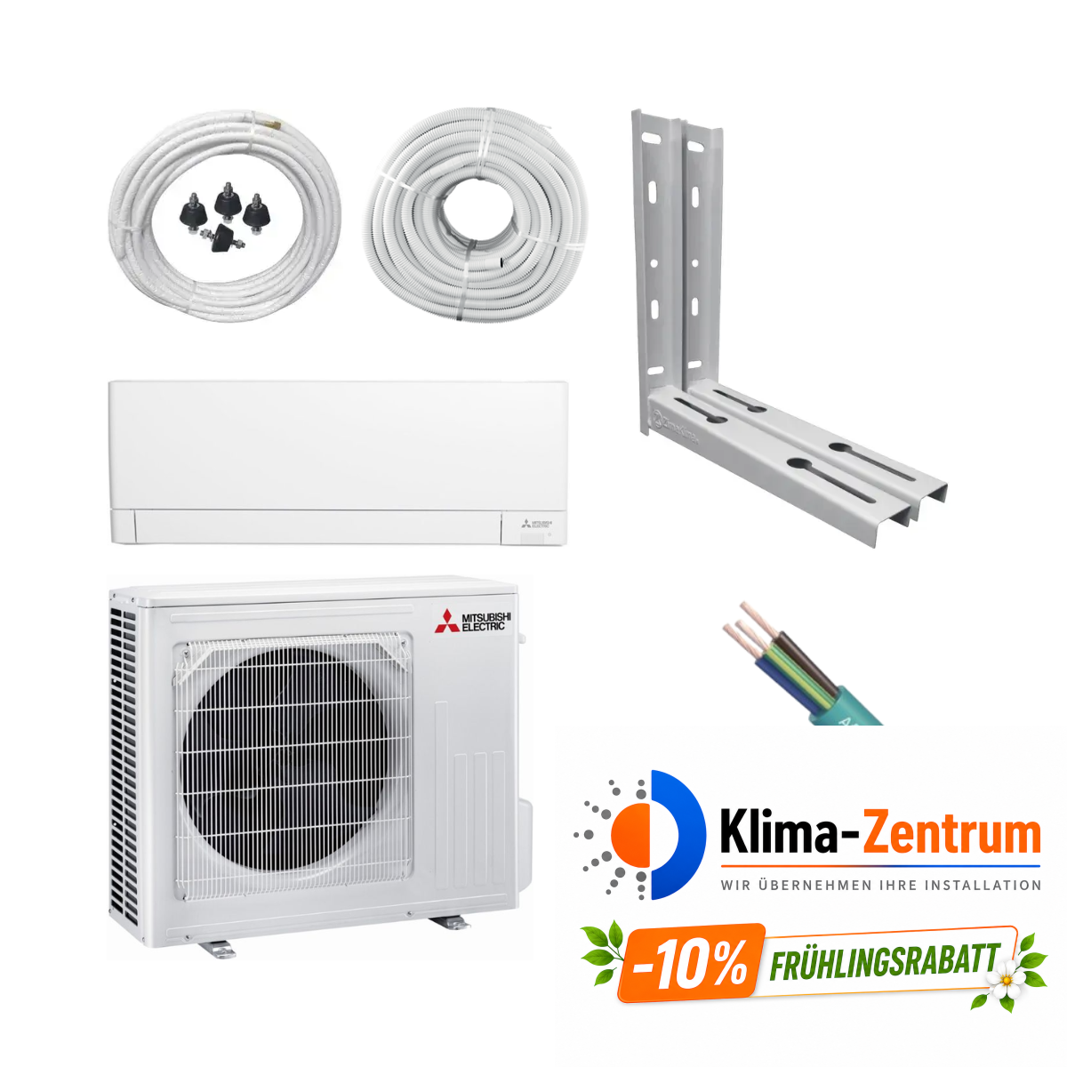 Klimaanlage mit 5 Meter Installationskit Mitsubishi MSZ-AY25VGK 2,5 kW 9000 BTU